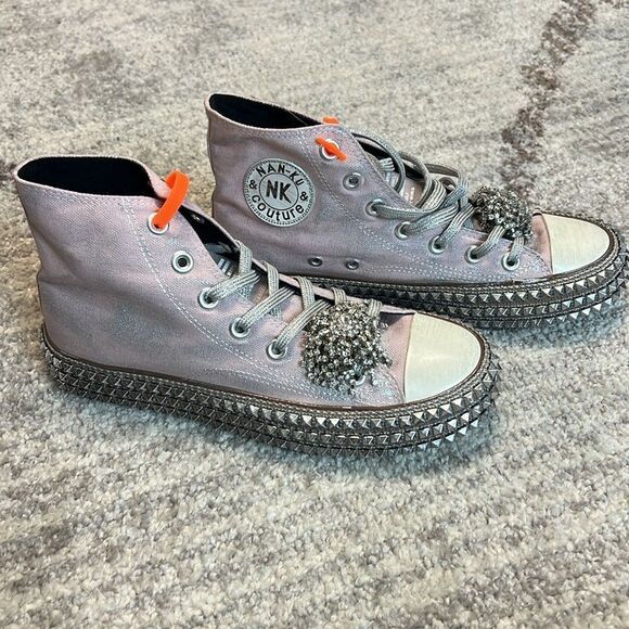 Nan-Ku Couture Cruise Studded Hi Top Sneakers With Crystals Light Pink US 7 - Picture 4 of 11
